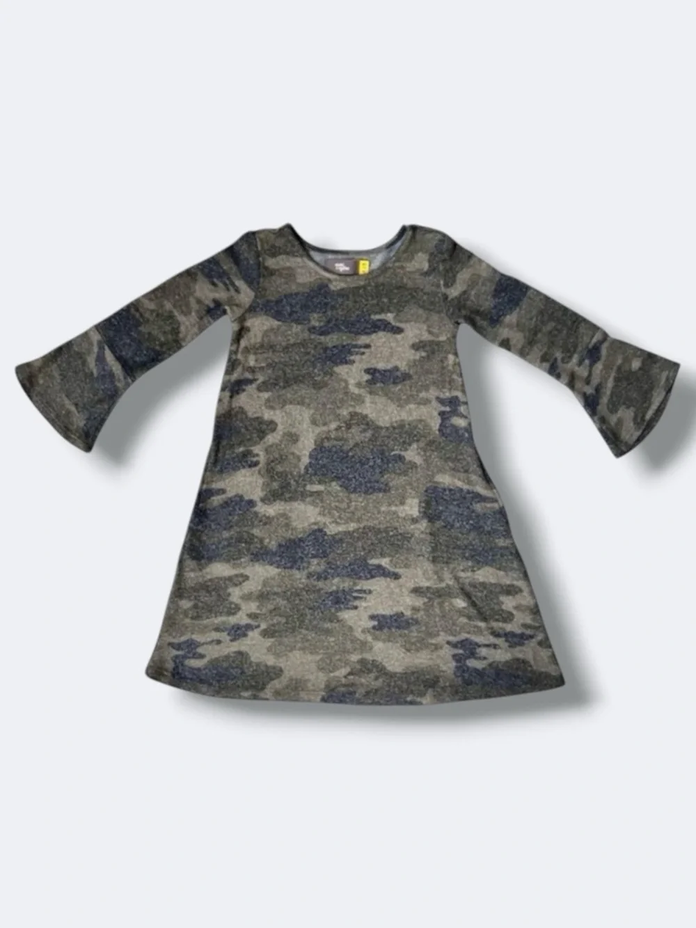 🍄3/$15 Rumi + Ryder Dress Girls XS 4-5 Green Camo Bell Sleeve Pullover Pockets
